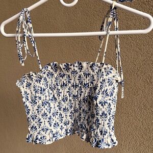 H&M Blue and White Smocked Crop Top